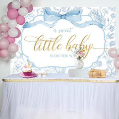 White Blue Bear Floral Sweet Little Baby Backdrop