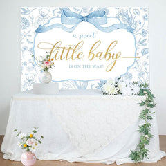 White Blue Bear Floral Sweet Little Baby Backdrop