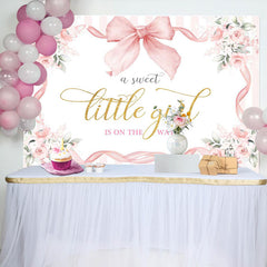 White Pink Floral Bow Tie Sweet Little Girl Backdrop