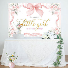 White Pink Floral Bow Tie Sweet Little Girl Backdrop