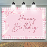 Pink Gift Bow Tie Plaid Backdrop For Birthday Party