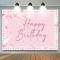 Pink Gift Bow Tie Plaid Backdrop For Birthday Party