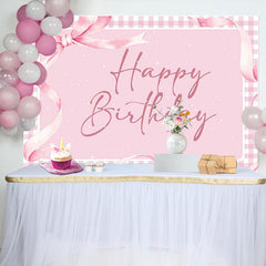 Pink Gift Bow Tie Plaid Backdrop For Birthday Party