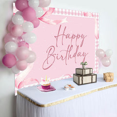 Pink Gift Bow Tie Plaid Backdrop For Birthday Party