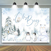 Snow Forest Safari Animal Oh Boy Baby Shower Backdrop
