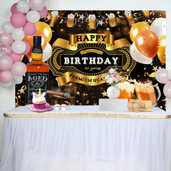Black Gold Balloons Beer Happy Birthday Backdrop