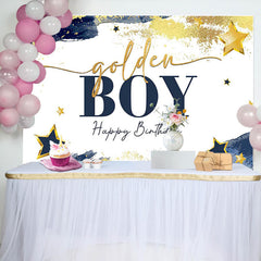 Lofaris Navy Blue Starry Golden Boy Happy Birthday Backdrop