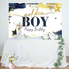 Lofaris Navy Blue Starry Golden Boy Happy Birthday Backdrop