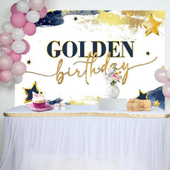 Lofaris Navy Blue Stars Golden Happy Birthday Party Backdrop