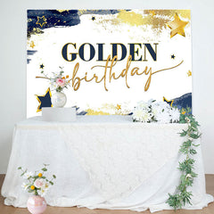 Lofaris Navy Blue Stars Golden Happy Birthday Party Backdrop