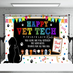 Lofaris Colorful Paw Print Happy Vet Tech Thank You Backdrop