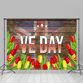 Lofaris Uk Flag Red Yellow Floral Wood Happy VE Day Backdrop