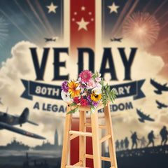 Lofaris Sparkle Military Battlefield Happy VE Day Backdrop