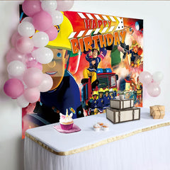 Lofaris Joyeux anniversaire pompiers et camion de pompier toile de fond, pour enfants et garçons, décoration de fête d'urgence