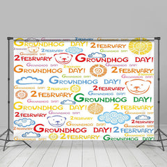 Lofaris Colorful 2 February Happy Groundhog Day Backdrop