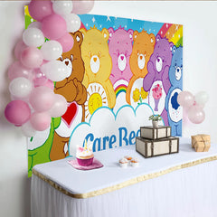 Lofaris Colorful Cartoon Bear Birthday Backdrop with Rainbow and Stars, Friendly Animal Party Background for Kids Photoshoot.