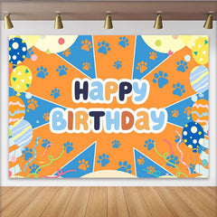 Lofaris Colorful Paw Print Happy Birthday Backdrop with Balloons, Vibrant Party Background for Pet Themed Photoshoot