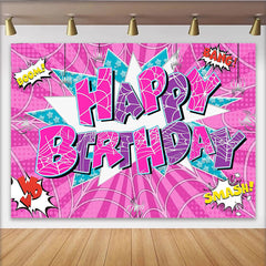 Lofaris Pink and Purple Comic Book Birthday Backdrop with Spider Webs, Pop Art Style Party Background for Girls Photoshoot