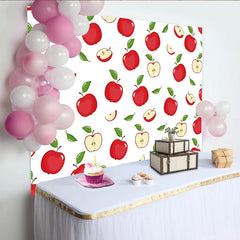 Lofaris Vibrant Red Apple Photography Backdrop with Green Leaves, Seamless Fruit Pattern for Studio Photoshoot