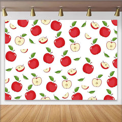 Lofaris Vibrant Red Apple Photography Backdrop with Green Leaves, Seamless Fruit Pattern for Studio Photoshoot