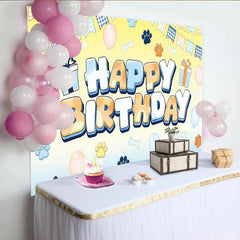 Lofaris Cute Blue and Orange Paw Print Animal Birthday Backdrop with Bones, Adorable Party Decor for Pet Themed Photoshoot
