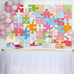 Lofaris Vibrant Colorful Puzzle Piece Photography Backdrop for Kids, Abstract Pattern Studio Background for Creative Photoshoot and Party Decor