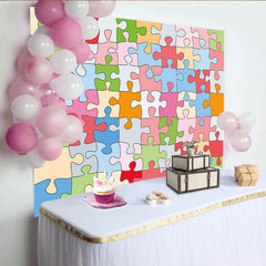 Lofaris Vibrant Colorful Puzzle Piece Photography Backdrop for Kids, Abstract Pattern Studio Background for Creative Photoshoot and Party Decor