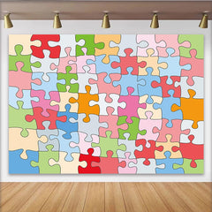 Lofaris Vibrant Colorful Puzzle Piece Photography Backdrop for Kids, Abstract Pattern Studio Background for Creative Photoshoot and Party Decor