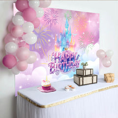 Lofaris Pastel Princess Castle Birthday Backdrop with Fireworks and Sparkles, Magical Party Decor for Girls Photoshoot