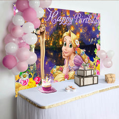 Lofaris Fairytale Princess Cartoon Birthday Backdrop for Girls, Magical Party Background with Floating Lanterns