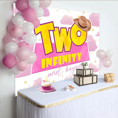 Lofaris Pink Watercolor Cowboy Two Infinity Birthday Backdrop for Kids Party, Yellow Stars Clouds Photo Background for Studio Photography