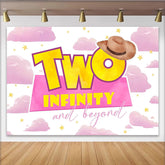Lofaris Pink Watercolor Cowboy Two Infinity Birthday Backdrop for Kids Party, Yellow Stars Clouds Photo Background for Studio Photography
