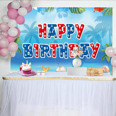 Lofaris Tropical Beach Birthday Backdrop with Palm Trees and Hibiscus Flowers, Summer Party Background for Photoshoot Decor