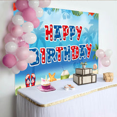 Lofaris Tropical Beach Birthday Backdrop with Palm Trees and Hibiscus Flowers, Summer Party Background for Photoshoot Decor