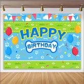Lofaris Blue Dog Birthday Backdrop with Paw Prints and Bones, Colorful Balloons Party Banner Decoration for Pet Celebration