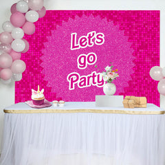 Lofaris Pink Glitter Party Birthday Backdrop with Lets Go Party Text, Vibrant Pixelated Background for Celebration Photoshoot