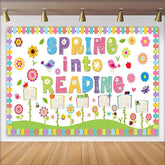 Lofaris Colorful Spring Reading Photography Backdrop with Flowers Birds, Whimsical Educational Background for Classroom Decor