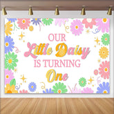 Lofaris Colorful Daisy First Birthday Backdrop for Girls, Vibrant Floral Party Background for One Year Old Photoshoot