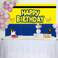 Lofaris Vibrant Yellow and Blue Banana Cartoon Birthday Backdrop for Kids Party, Fun Denim Style Background and Photo Booth Props