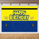Lofaris Vibrant Yellow and Blue Banana Cartoon Birthday Backdrop for Kids Party, Fun Denim Style Background and Photo Booth Props