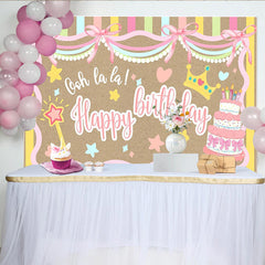 Lofaris Pastel Girl Birthday Backdrop with Cake, Crown and Magic Wand, Cute Party Background for Photoshoot and Room Decoration.