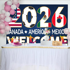 Lofaris 2026 Soccer Photography Backdrop with USA, Mexico, and Canada Flags, Welcome Event Background for Sports Fans.