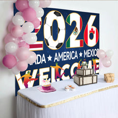 Lofaris 2026 Soccer Photography Backdrop with USA, Mexico, and Canada Flags, Welcome Event Background for Sports Fans.