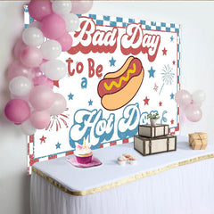 Lofaris Retro Hot Dog Independence Day Backdrop with Stars and Fireworks, Patriotic Summer Party Background for Photo Booth Props