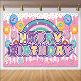 Lofaris Paw Print Happy Birthday Backdrop with Rainbow and Balloons, Sweet Animal Party Decor for Kids Photoshoot.