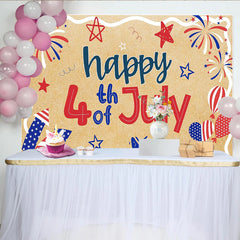 Lofaris Patriotic Red White and Blue 4th of July Holiday Backdrop with Fireworks Stars, Rustic Kraft Texture Independence Day Decor