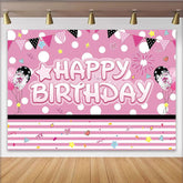 Lofaris Pink Polka Dot Happy Birthday Party Backdrop with Balloons and Bunting, Festive Photo Background for Girls Celebration