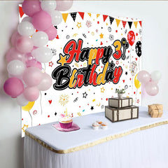 Lofaris Red Black Yellow Happy 3rd Birthday Backdrop with Balloons and Banner, Colorful Party Background for Kids Photoshoot Decoration