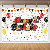 Lofaris Red Black Yellow Happy 3rd Birthday Backdrop with Balloons and Banner, Colorful Party Background for Kids Photoshoot Decoration