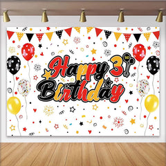 Lofaris Red Black Yellow Happy 3rd Birthday Backdrop with Balloons and Banner, Colorful Party Background for Kids Photoshoot Decoration